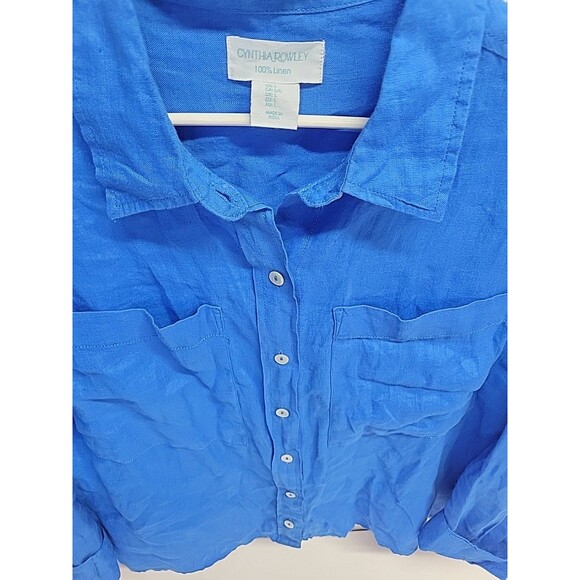 Cynthia Rowley 100% Linen Shirt Blue Long Sleeve Button Boxy‎ Classic Resort L - Picture 3 of 10
